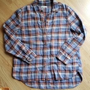 Madewell Blue Orange Plaid Flannel Shirt L